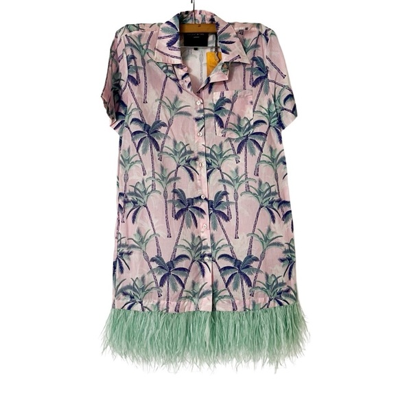 NWT Le Superbe Palms Camp Feather Fringe Dress in San Vicente Palms Pink Sz 2 - Picture 2 of 5